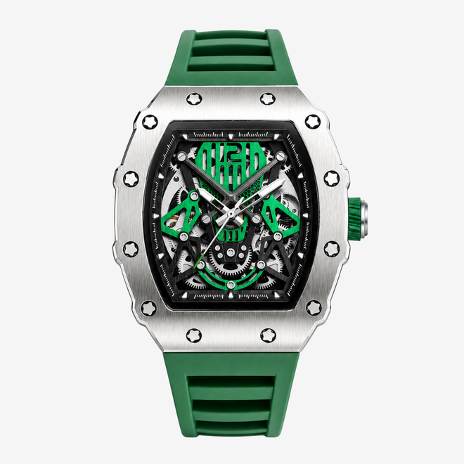 自動巻き 機械式 スケルトン メンズ腕時計 Chrono グリーン - 1