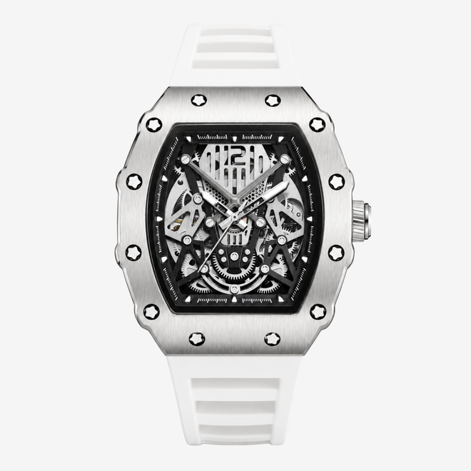 自動巻き 機械式 スケルトン メンズ腕時計 Chrono ホワイト - 1