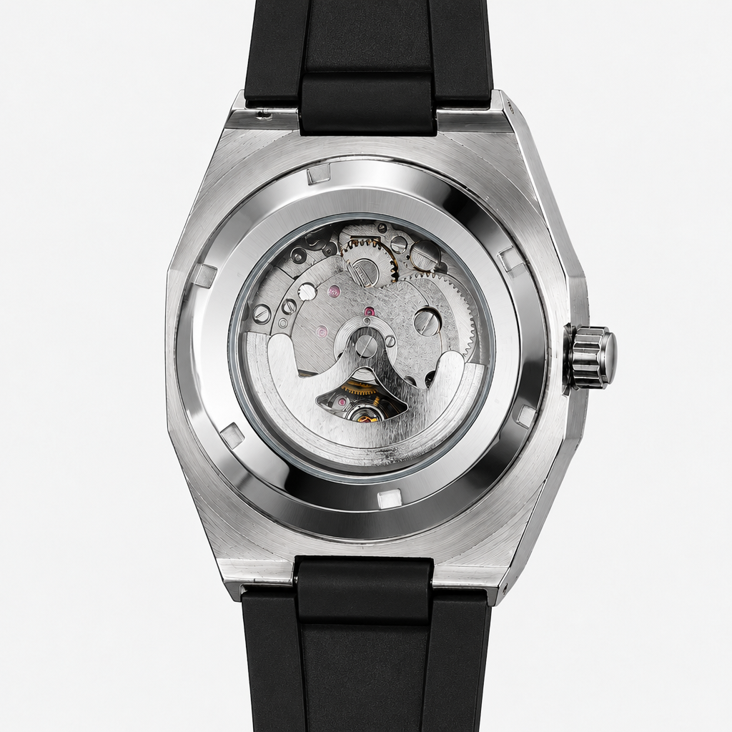 Axton Octa - Silver White - case back with automatic movement
